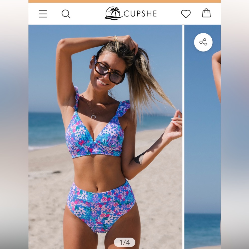 Sundry Daisy Ruffled Bralette & High Waist Bikini Set - XS